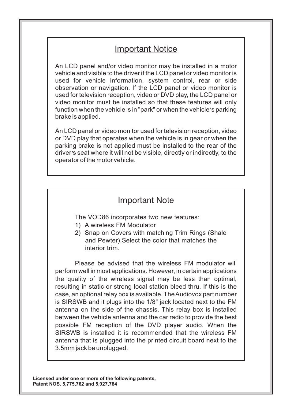 Audiovox VOD86 User Manual | Page 2 / 12