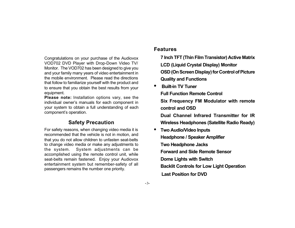 Audiovox VOD702 User Manual | Page 3 / 31