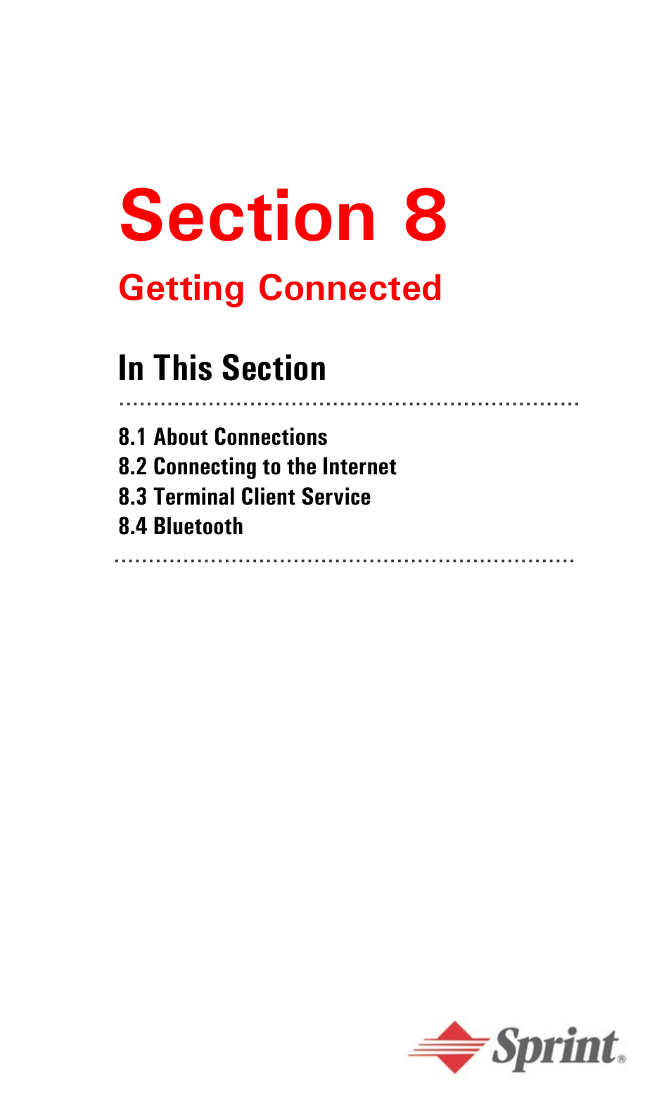 Section 8, Section 8: getting connected | Sprint PPC-6600 User Manual | Page 91 / 195