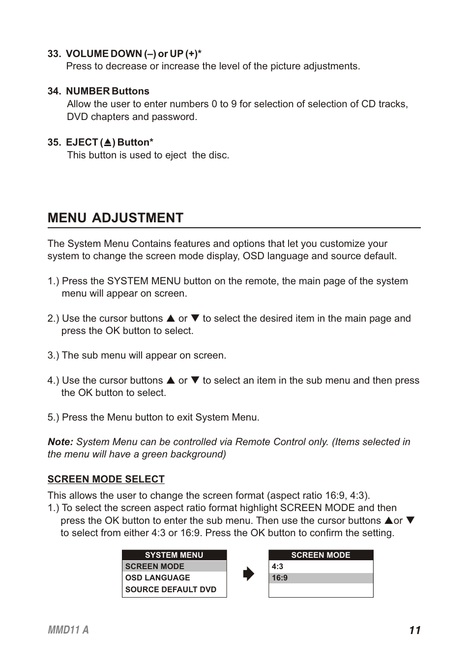Menu adjustment | Audiovox Movies2Go 128-8652 User Manual | Page 11 / 24