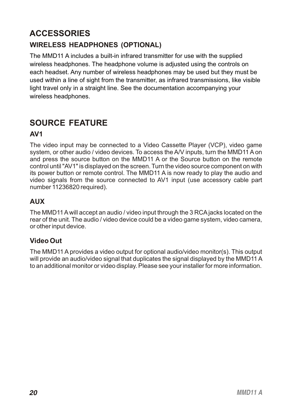 Accessories, Source feature | Audiovox Movies2Go 128-8652 User Manual | Page 20 / 24