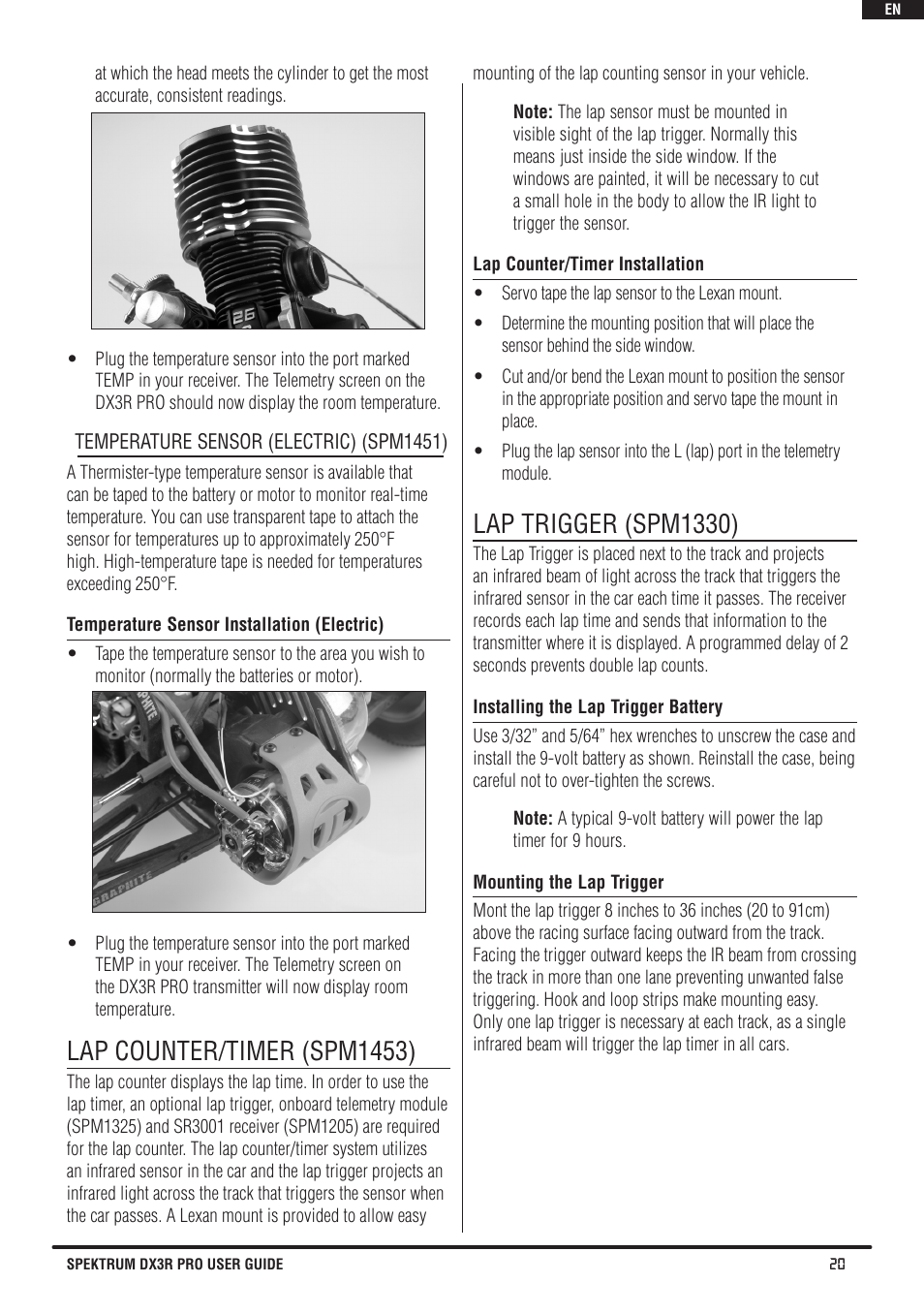 Lap counter/timer (spm1453), Lap trigger (spm1330) | Spektrum SPM3200 DX3R PRO User Manual | Page 21 / 30