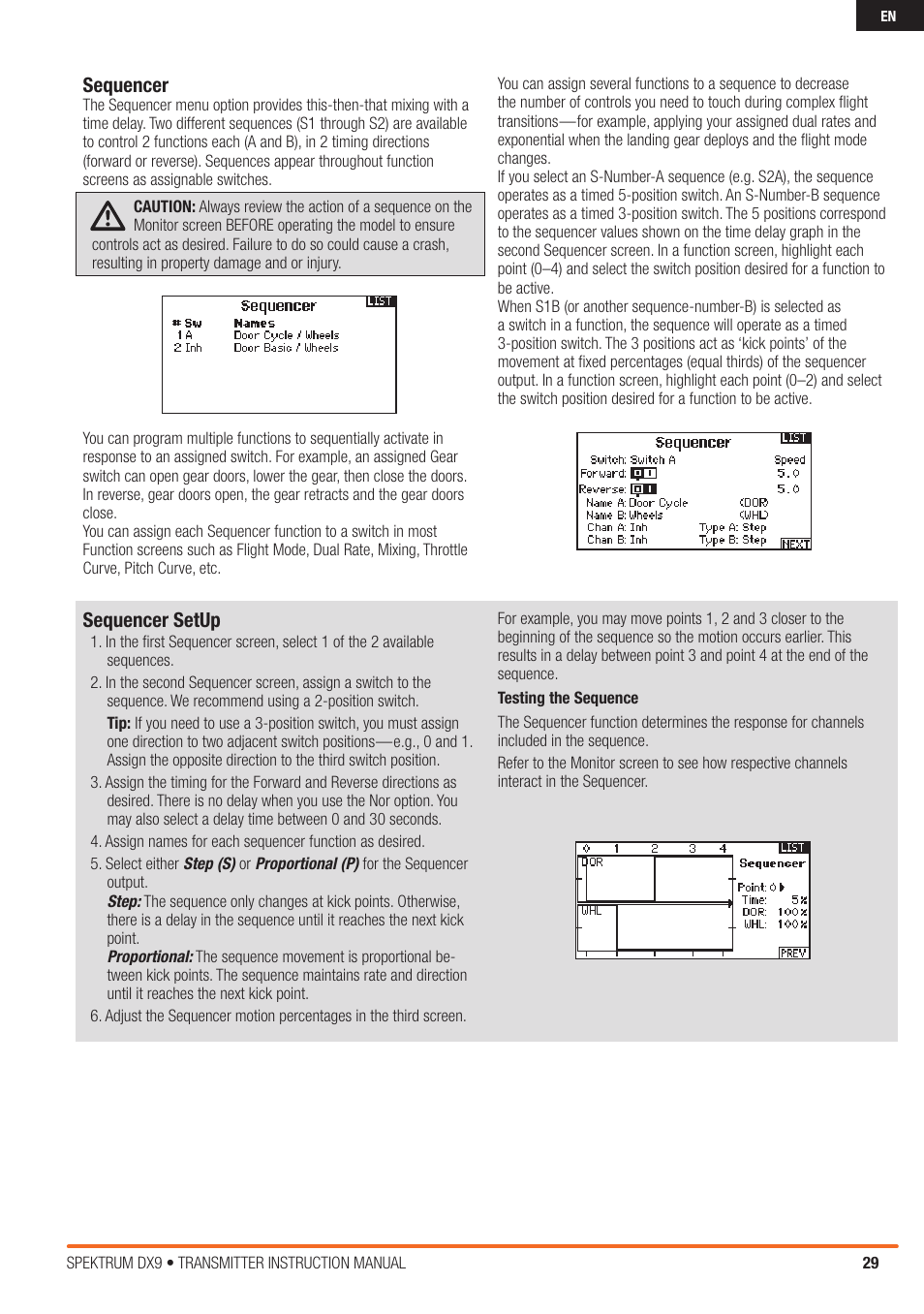 Sequencer, Sequencer setup | Spektrum SPMR9900 DX9 User Manual | Page 29 / 48