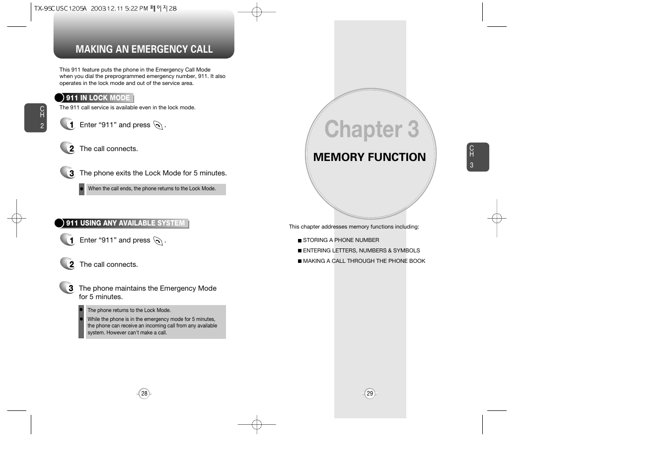 Chapter 3, Making an emergency call | Audiovox CDM-8900 User Manual | Page 16 / 69