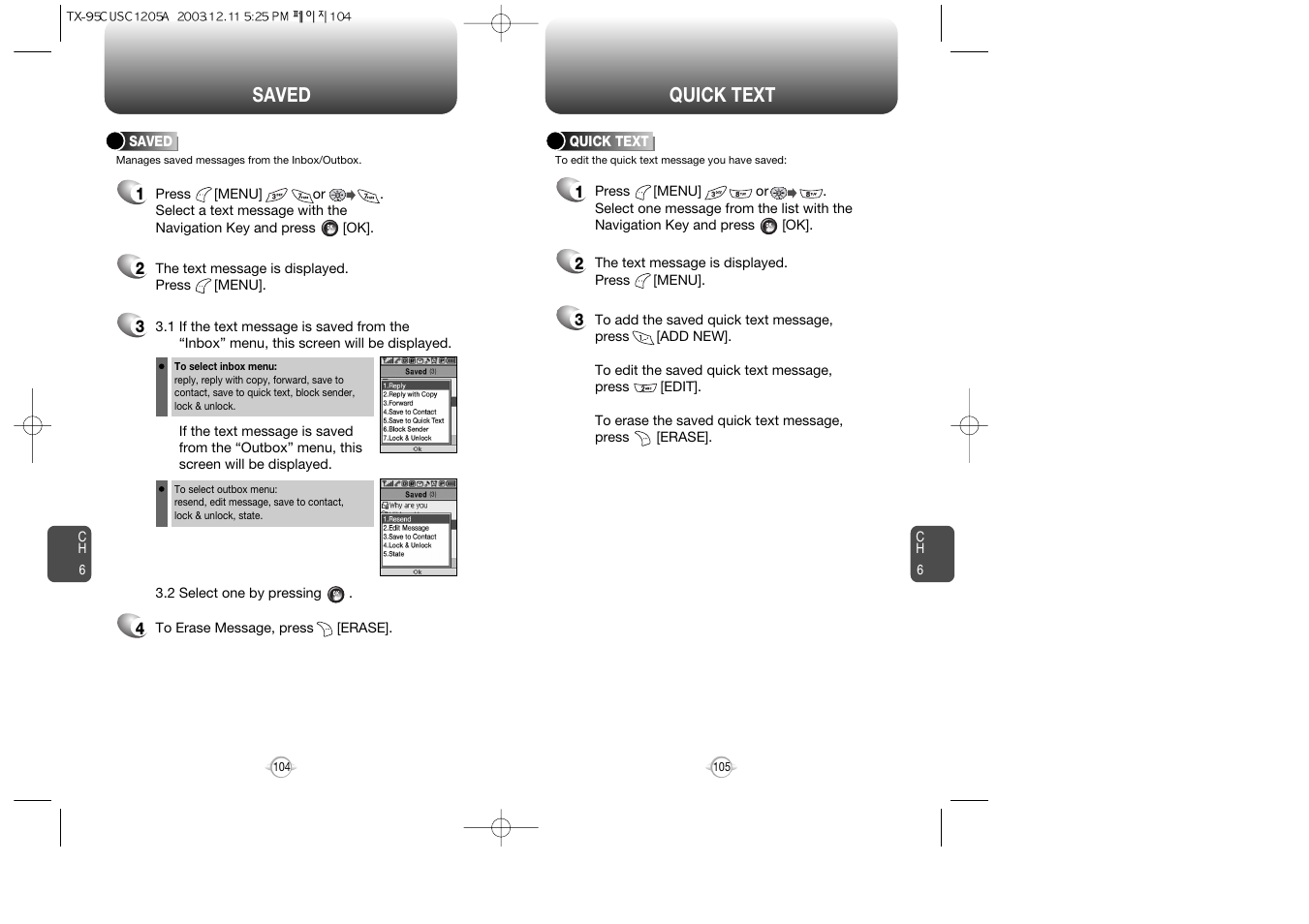 Quick text saved | Audiovox CDM-8900 User Manual | Page 54 / 69