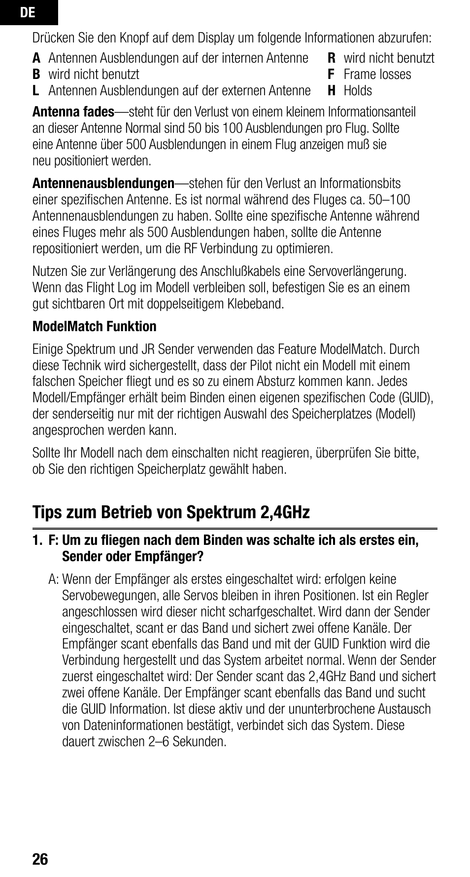 Tips zum betrieb von spektrum 2,4ghz | Spektrum SPMAR400 User Manual | Page 26 / 64