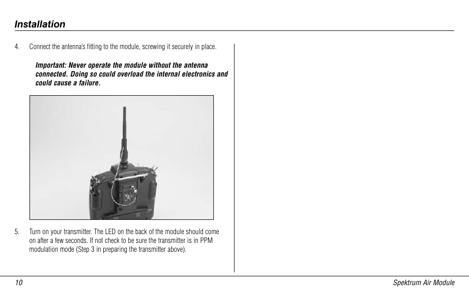 Installation | Spektrum SPMMSJR9 User Manual | Page 10 / 32