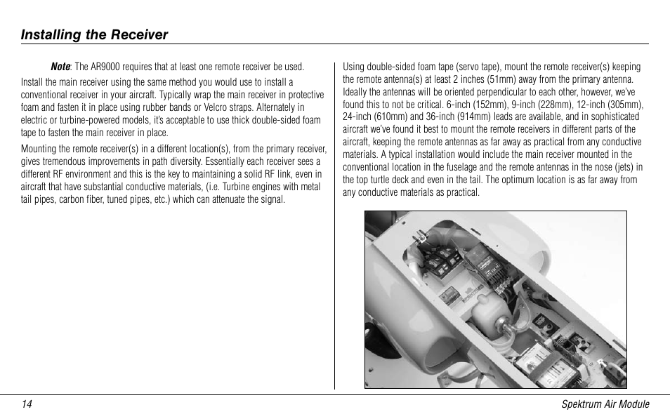 Installing the receiver | Spektrum SPMMSJR9 User Manual | Page 14 / 32