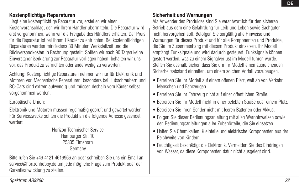 Spektrum SPMAR9200 User Manual | Page 44 / 92