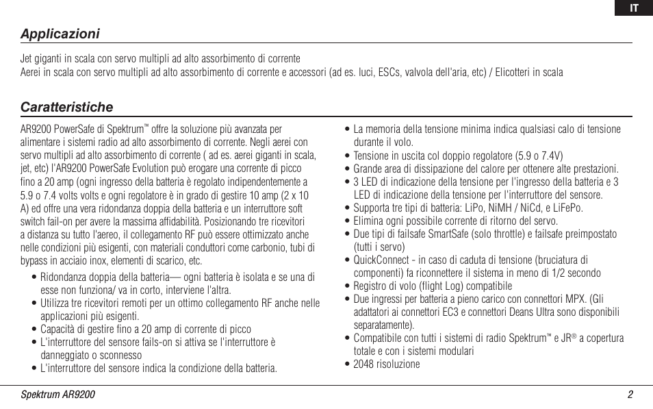 Applicazioni caratteristiche | Spektrum SPMAR9200 User Manual | Page 70 / 92