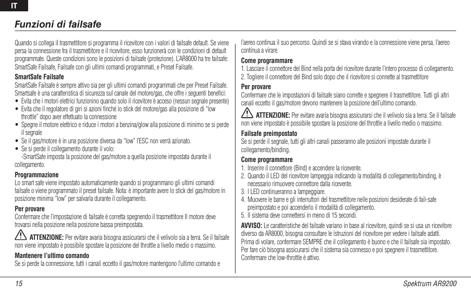 Funzioni di failsafe | Spektrum SPMAR9200 User Manual | Page 83 / 92