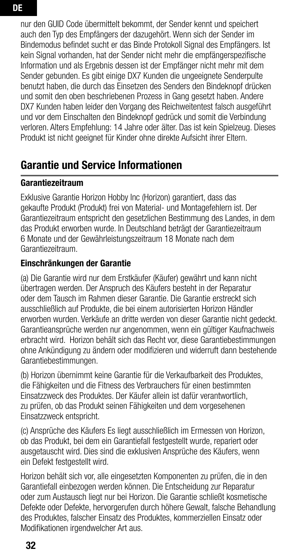 Garantie und service informationen | Spektrum SPMAR9010 User Manual | Page 32 / 72