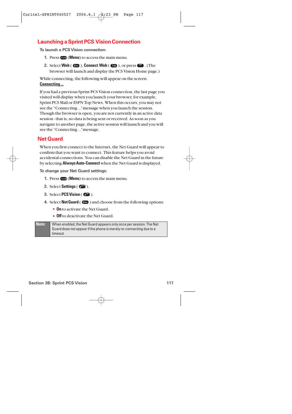 Launching a sprint pcs vision connection, Net guard | Audiovox PM-8920 User Manual | Page 126 / 206