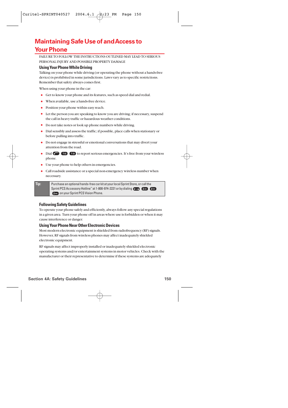 Maintaining safe use of and access to your phone | Audiovox PM-8920 User Manual | Page 159 / 206