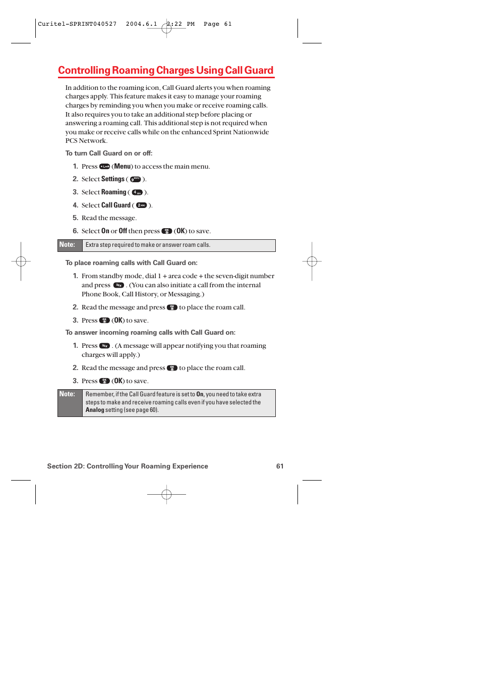 Controlling roaming charges using call guard | Audiovox PM-8920 User Manual | Page 70 / 206