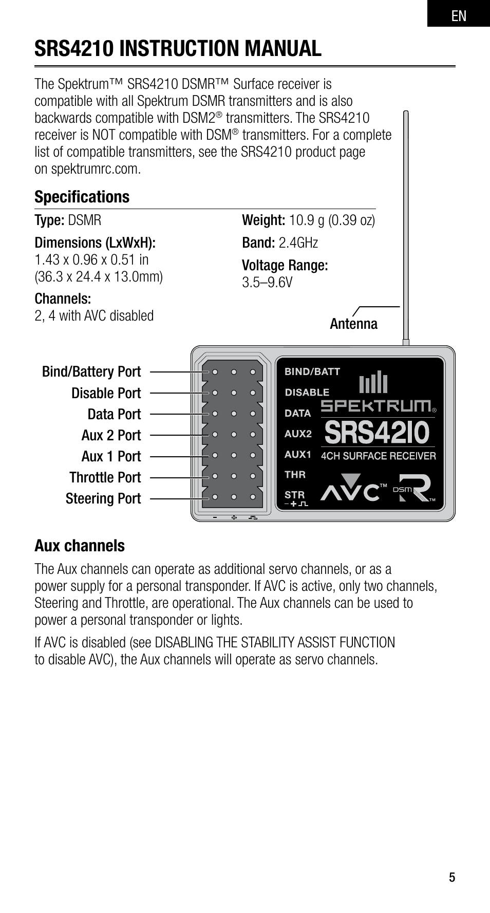 Srs4210 instruction manual | Spektrum SPMSRS4210 User Manual | Page 5 / 13