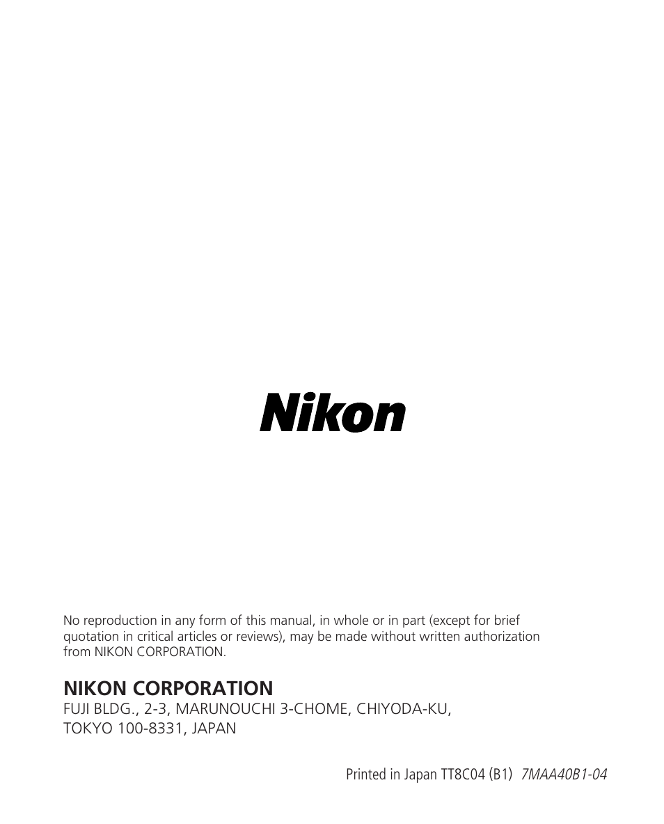 Nikon corporation | Nikon 24-70mm-f-28G-ED-AF-S-Nikkor User Manual | Page 122 / 122