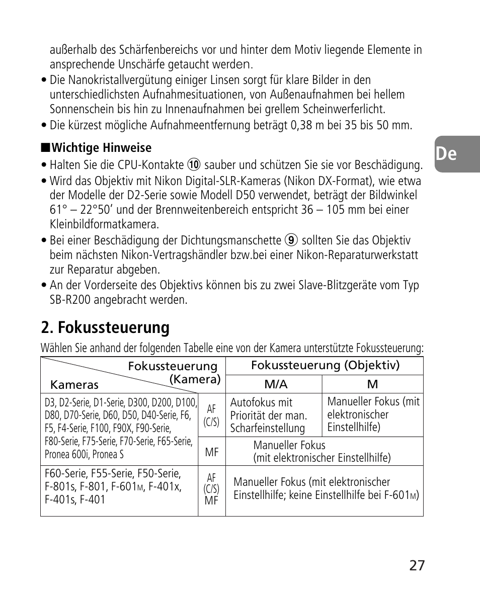 Fokussteuerung | Nikon 24-70mm-f-28G-ED-AF-S-Nikkor User Manual | Page 27 / 122