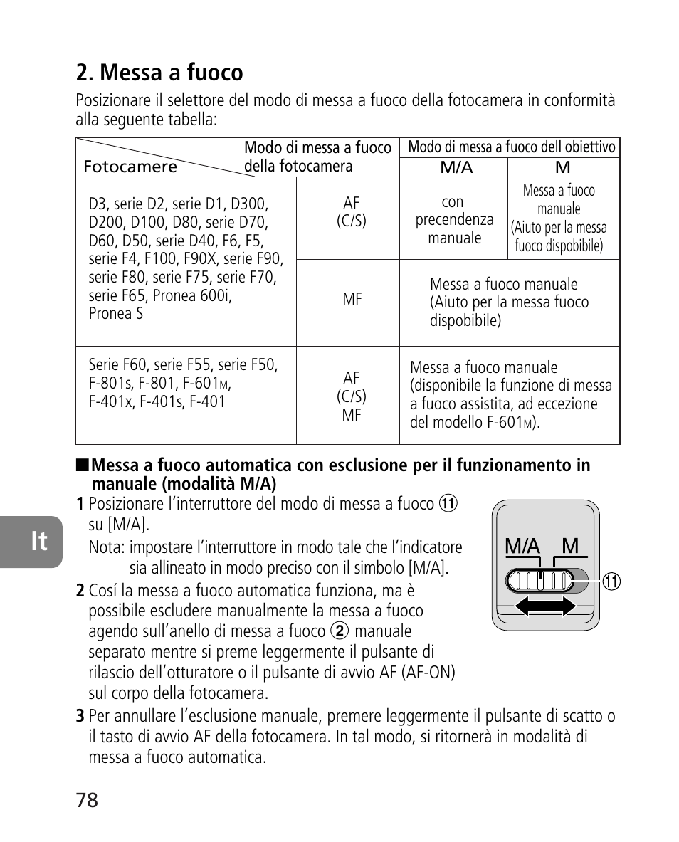 Messa a fuoco | Nikon 24-70mm-f-28G-ED-AF-S-Nikkor User Manual | Page 78 / 122