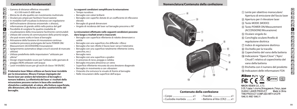 Contenuto della confezione | Nikon COOLSHOT User Manual | Page 50 / 156