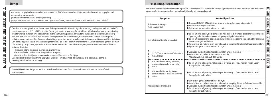 Felsökning/reparation, Övrigt | Nikon COOLSHOT User Manual | Page 64 / 156