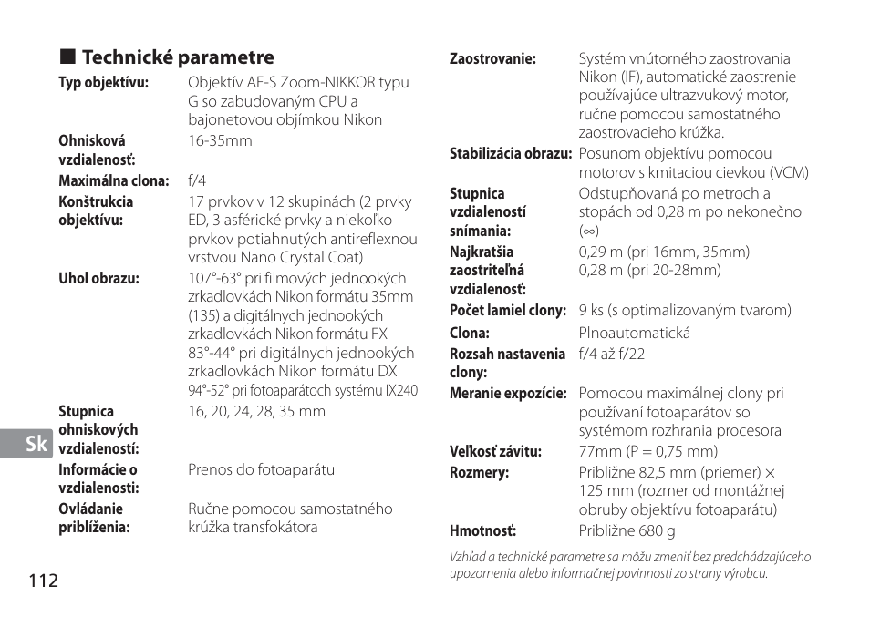 Jp en de fr es se ru nl it cz sk ck ch kr | Nikon 16-35mm-f-4G-AF-S-VR-Zoom-Nikkor User Manual | Page 112 / 152