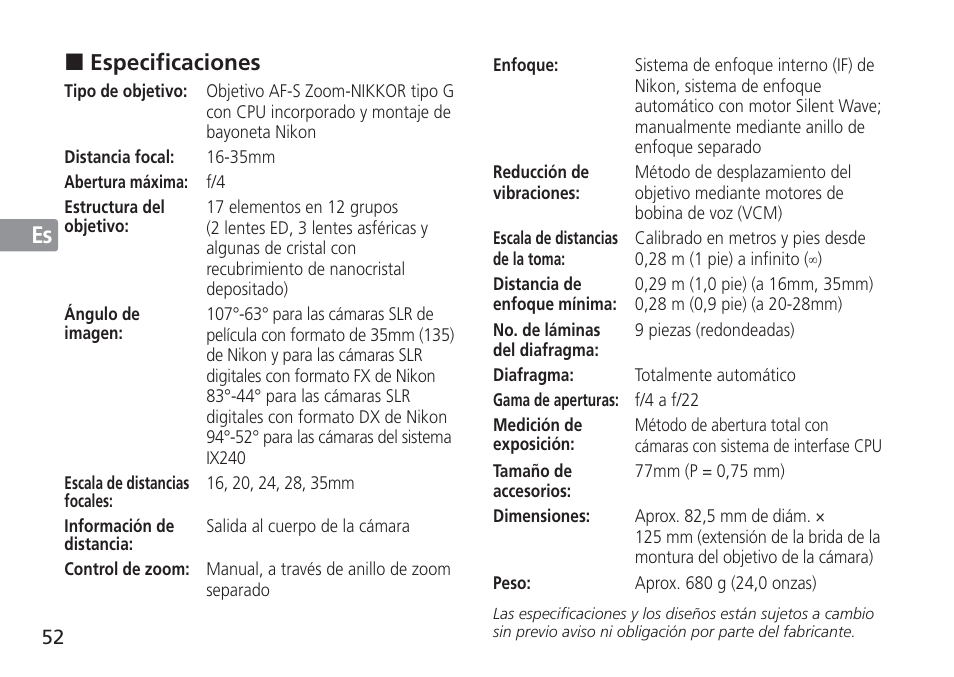 Jp en de fr es se ru nl it cz sk ck ch kr | Nikon 16-35mm-f-4G-AF-S-VR-Zoom-Nikkor User Manual | Page 52 / 152