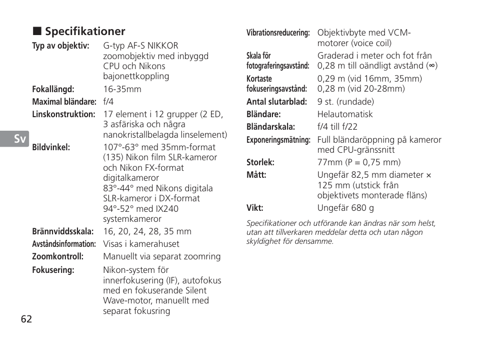 Jp en de fr es sv ru nl it cz sk ck ch kr | Nikon 16-35mm-f-4G-AF-S-VR-Zoom-Nikkor User Manual | Page 62 / 152