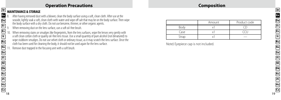 Operation precautions composition | Nikon Compact-Sport-Sprint User Manual | Page 10 / 83