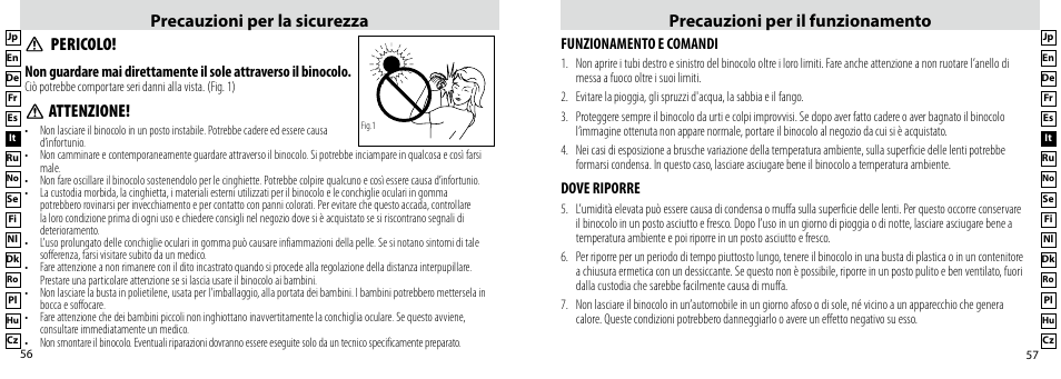 Attenzione, Pericolo | Nikon Compact-Sport-Sprint User Manual | Page 29 / 83