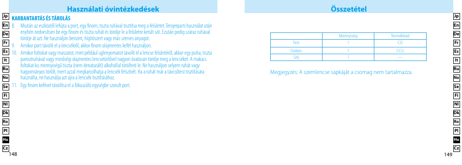 Összetétel használati óvintézkedések | Nikon Compact-Sport-Sprint User Manual | Page 75 / 83