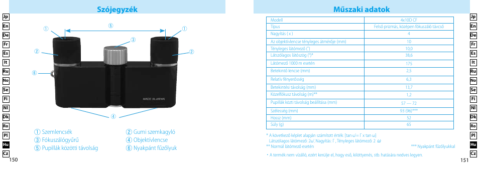Szójegyzék műszaki adatok | Nikon Compact-Sport-Sprint User Manual | Page 76 / 83