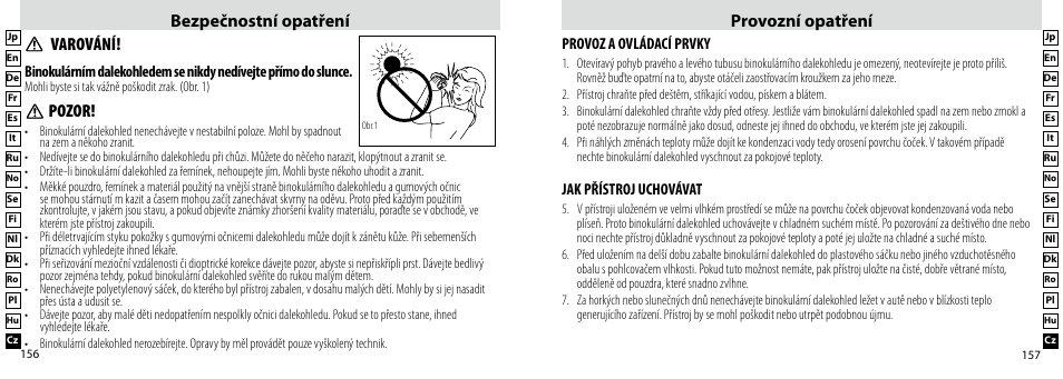 Provozní opatření bezpečnostní opatření, Pozor, Varování | Nikon Compact-Sport-Sprint User Manual | Page 79 / 83