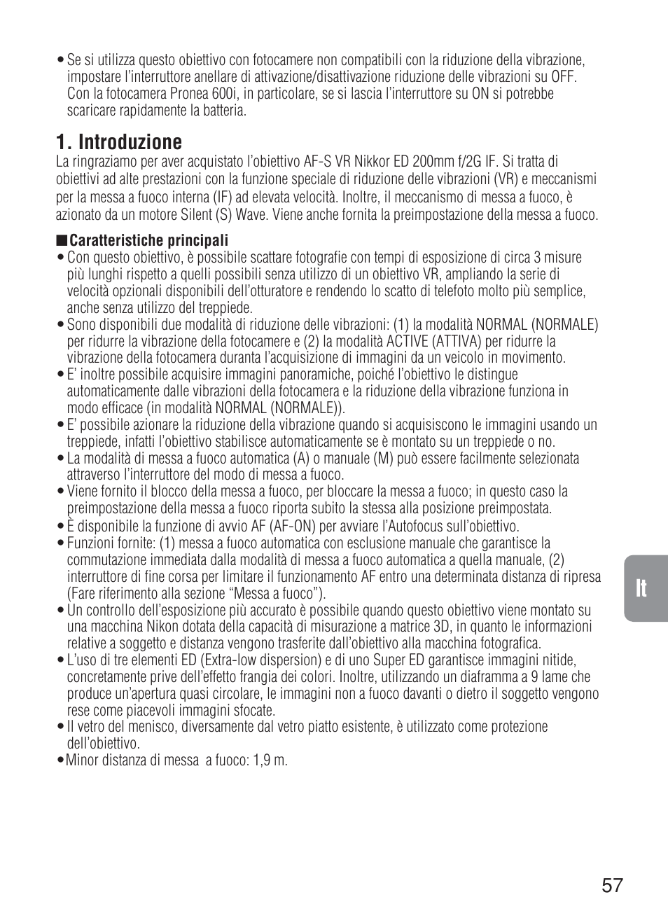 Introduzione | Nikon 200mm-f-2G-IF-ED-AF-S-VR-Nikkor User Manual | Page 57 / 88