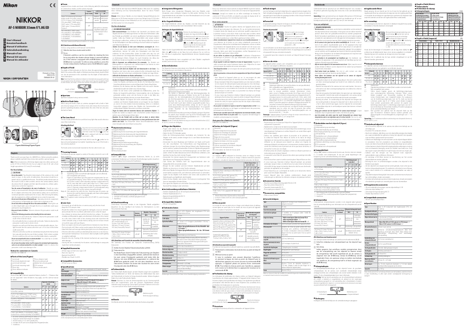 Nikon 35mm-f-18G-AF-S-Nikkor User Manual | 2 pages