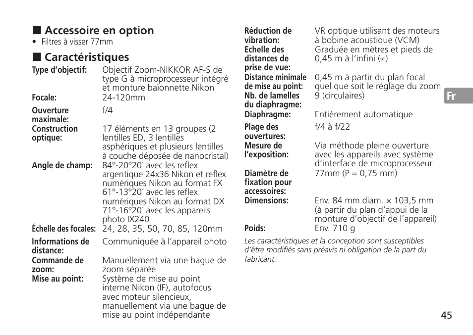 Jp en de fr es se ru nl it cz sk ck ch kr | Nikon 24-120mm-f-4G-ED-AF-S-VR-Zoom-Nikkor User Manual | Page 45 / 164