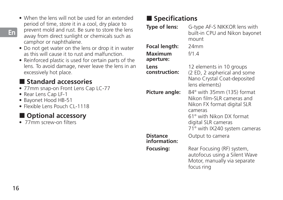 Nikon 24mm-f-14G-ED-AF-S-Nikkor User Manual | Page 16 / 116