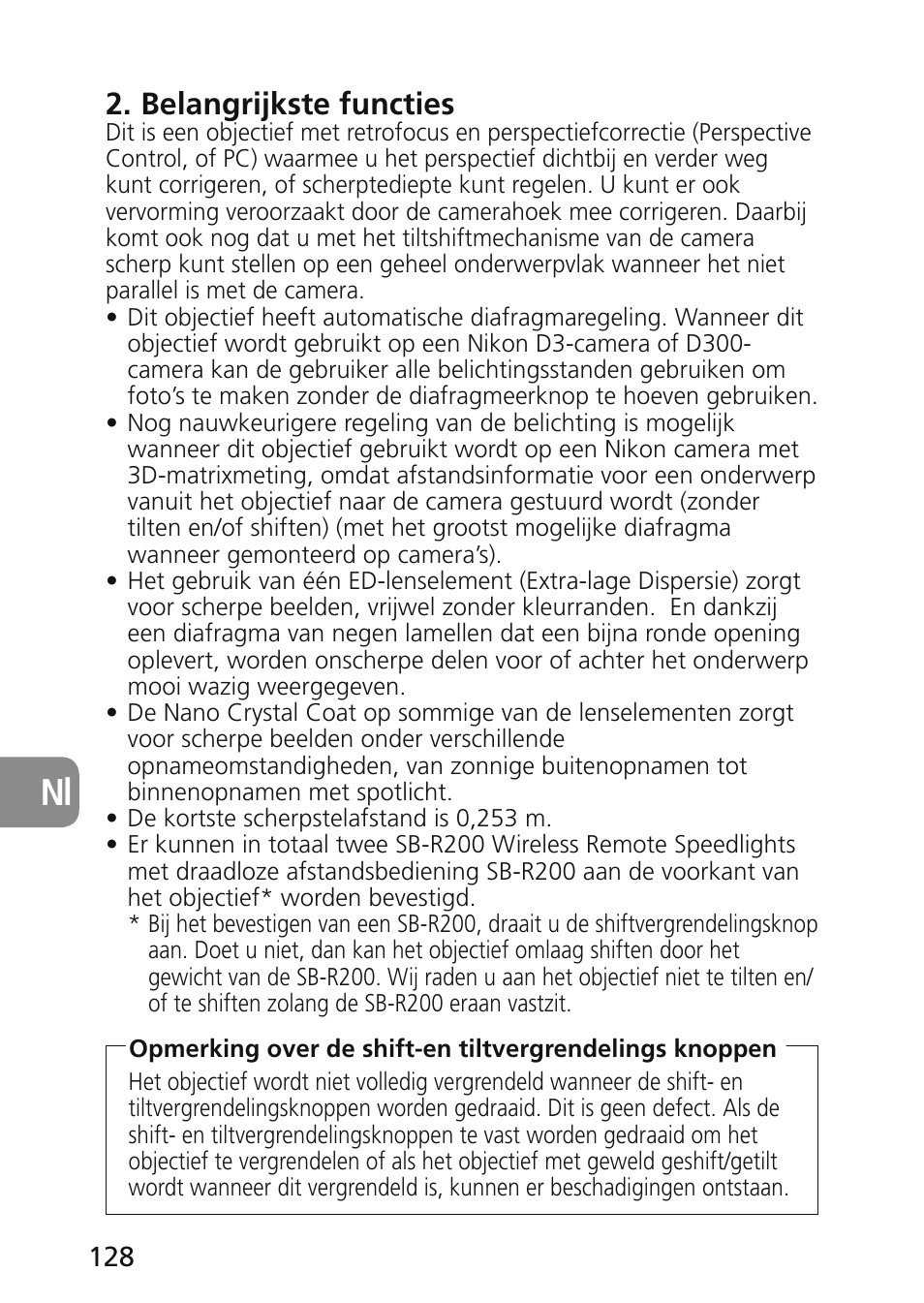 Belangrijkste functies | Nikon 45mm-f-28D-ED-PC-E-Nikkor User Manual | Page 128 / 252