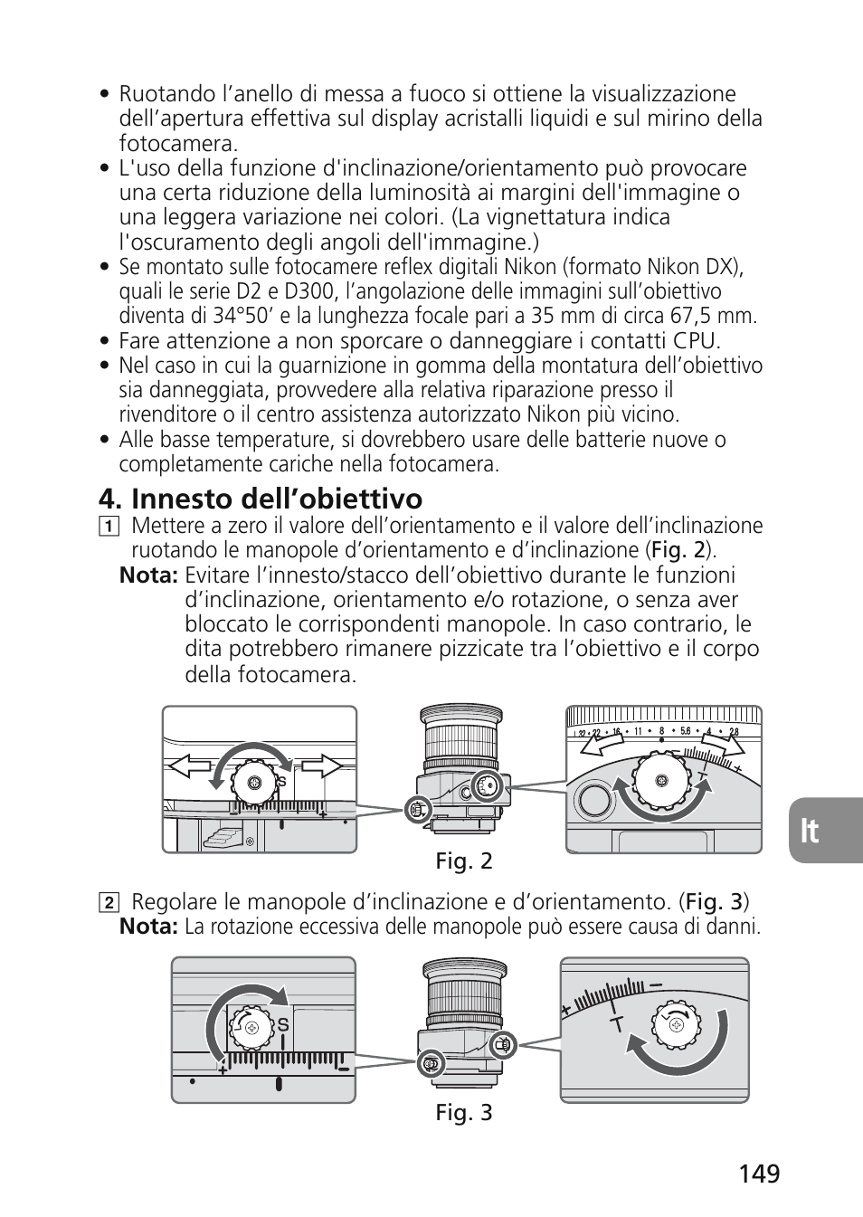 Innesto dell’obiettivo | Nikon 45mm-f-28D-ED-PC-E-Nikkor User Manual | Page 149 / 252