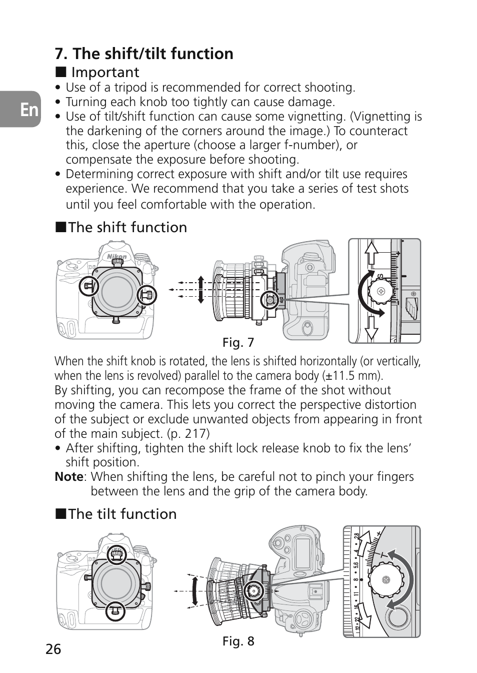 The shift/tilt function | Nikon 45mm-f-28D-ED-PC-E-Nikkor User Manual | Page 26 / 252