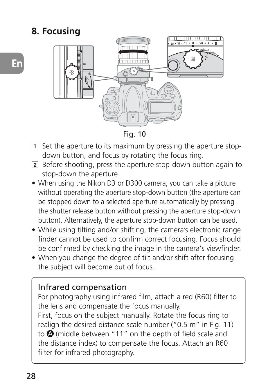 Focusing | Nikon 45mm-f-28D-ED-PC-E-Nikkor User Manual | Page 28 / 252