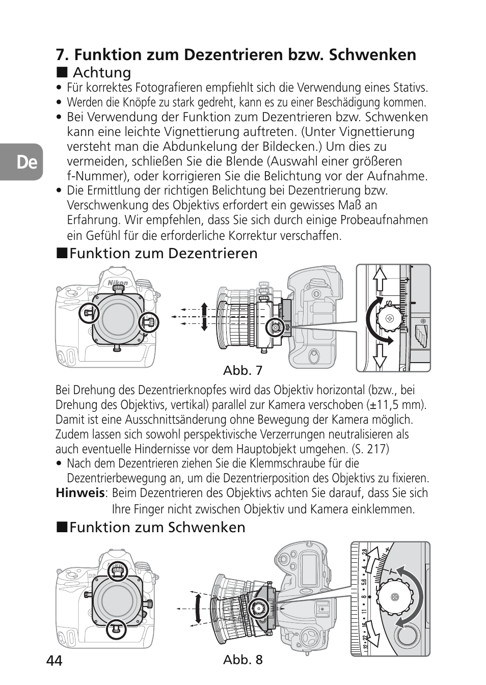 Funktion zum dezentrieren bzw. schwenken | Nikon 45mm-f-28D-ED-PC-E-Nikkor User Manual | Page 44 / 252