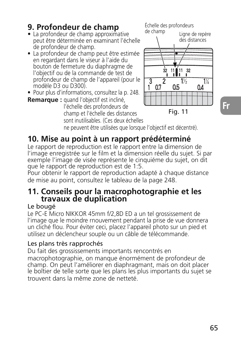 Profondeur de champ, Mise au point à un rapport prédéterminé | Nikon 45mm-f-28D-ED-PC-E-Nikkor User Manual | Page 65 / 252