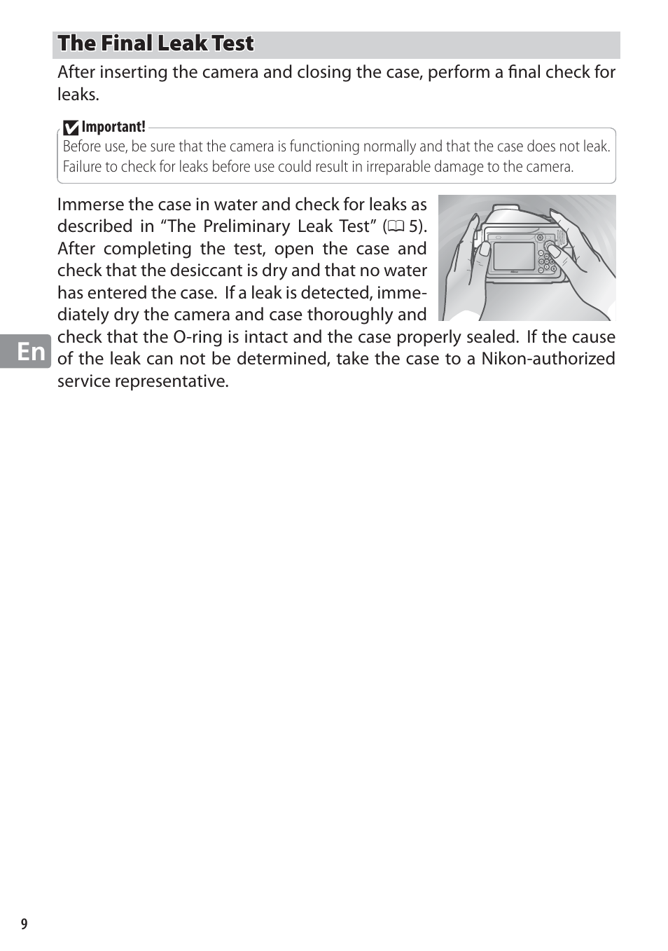 The final leak test | Nikon WP-N1 User Manual | Page 44 / 224