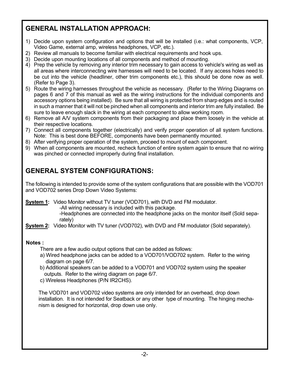 General installation approach, General system configurations | Audiovox VOD701 User Manual | Page 4 / 13