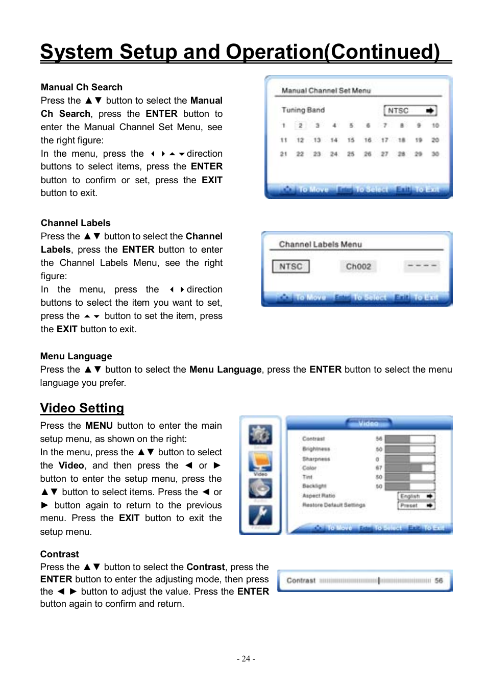 System setup and operation(continued), Video setting | Audiovox FPE3206DV User Manual | Page 25 / 45