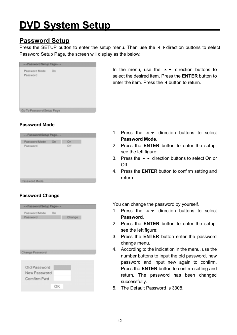 Dvd system setup, Password setup | Audiovox FPE3206DV User Manual | Page 43 / 45