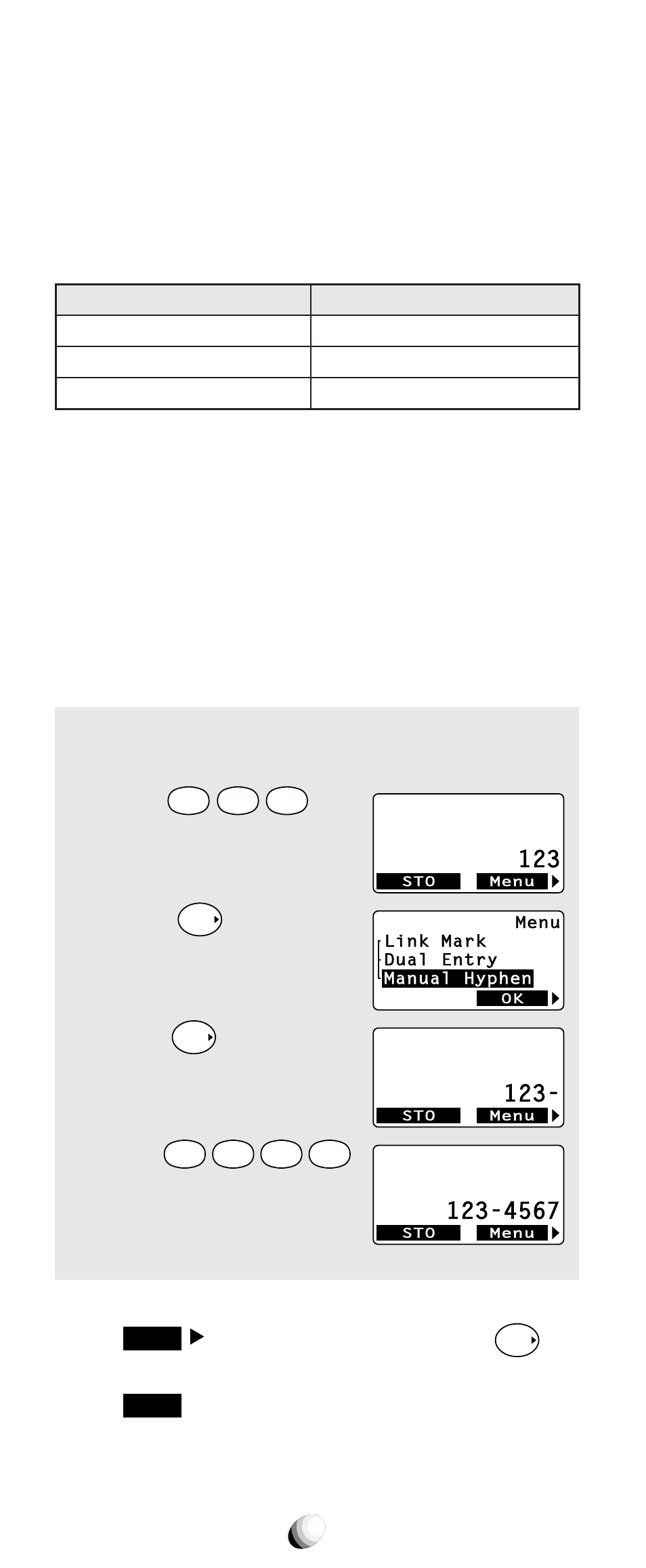 Auto hyphenation, Manual hyphenation, Press | And scroll to “ manual hyphen ”. 3. press, Enter, Tip: the screen may display dual prompts such as, This means that pressing the, Key operates the same as pressing the key under | Audiovox CDM-9100 User Manual | Page 36 / 107