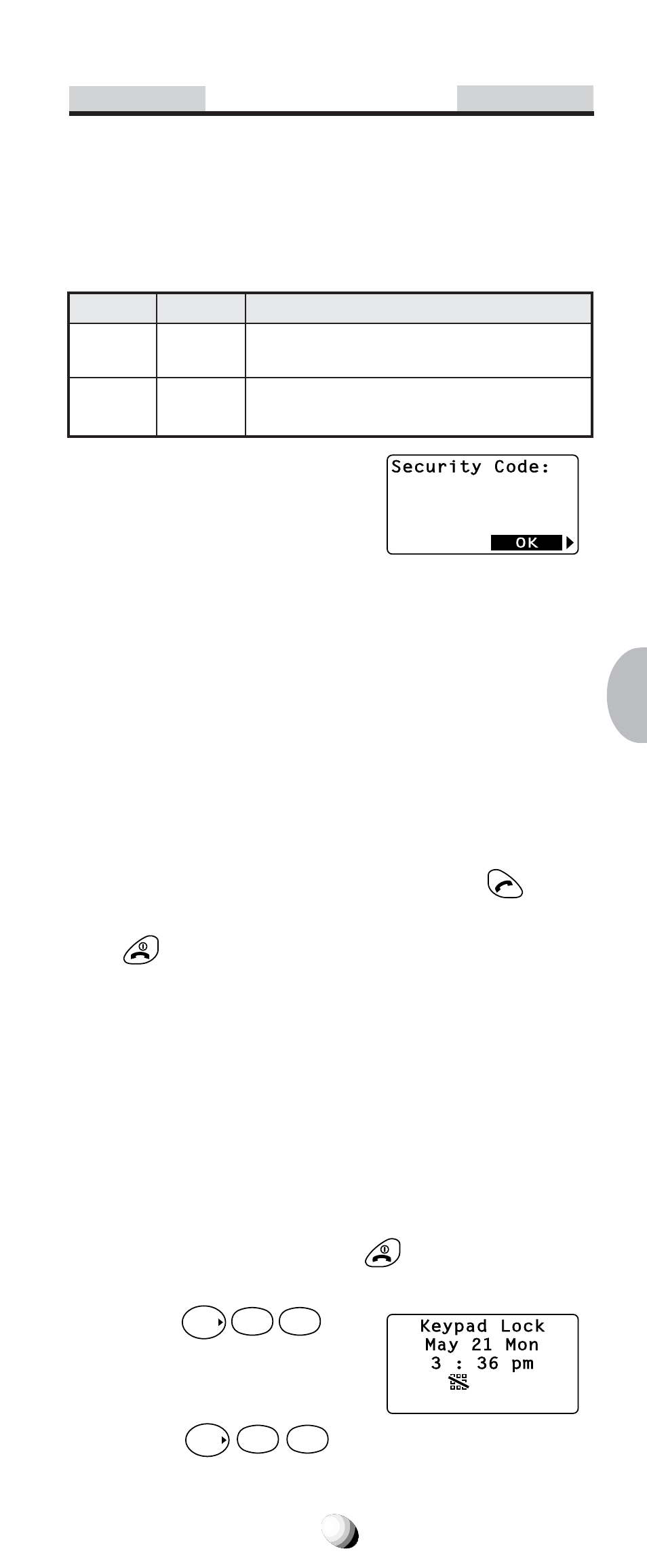 Lock features, Security code and unlock code, Keypad lock (f11) | Audiovox CDM-9100 User Manual | Page 69 / 107