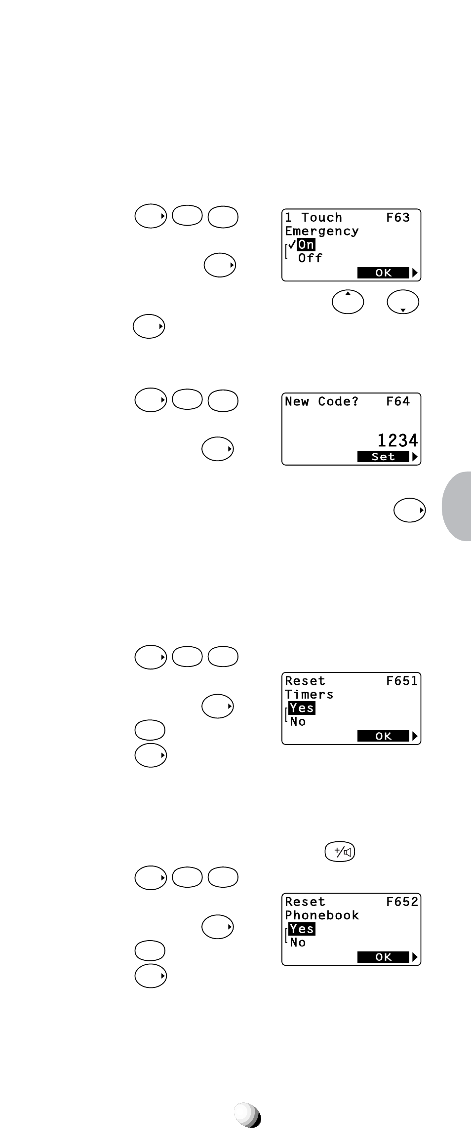 Call timer reset (f65-1), Phonebook all clear (f65-2), Press | Enter the four-digit security code and press, You can turn this feature on/off by or . 4. press | Audiovox CDM-9100 User Manual | Page 85 / 107